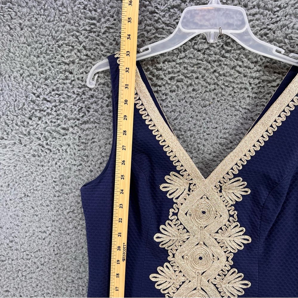 Lilly Pulitzer Junie True Shift Dress Sz 8 Blue/Gold V-Neck Nautical Resortwear - Picture 8 of 15